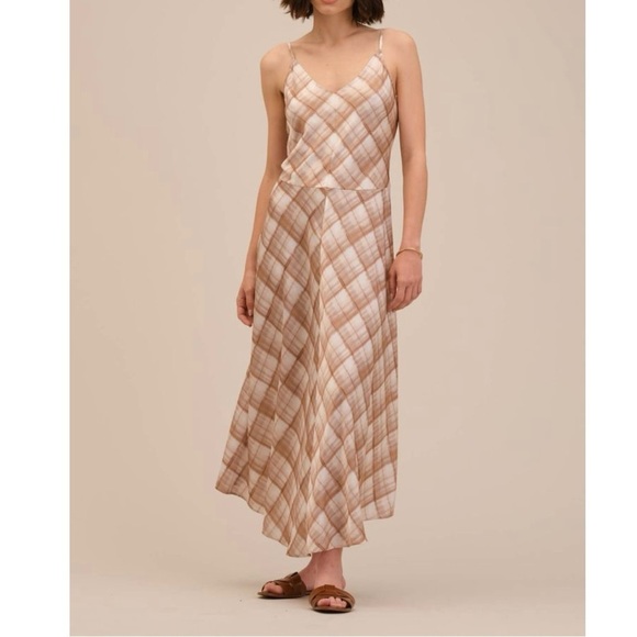 Elie Tahari Other - Elie Tahari Plaid Slip Maxi Dress Tan Neutral Minimalist